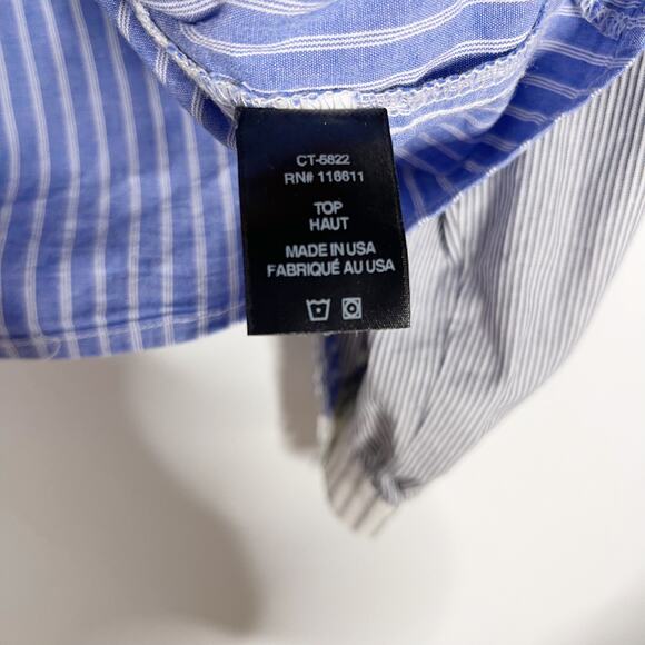 Anthropologie Amadi Small Blue Pink Carice Button Down Striped Patchwork Blouse - Picture 10 of 13